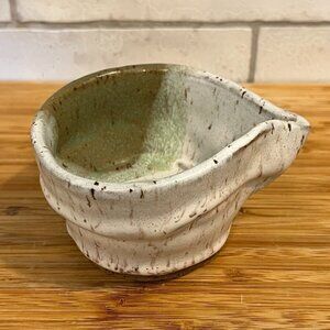 Handmade Art Pottery Bowl Freeform Pouring Bowl Brown Cream Green Speckle Spout